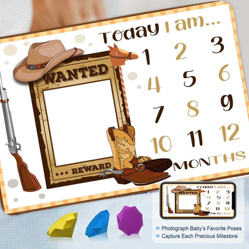 Cowboy Milestone Blanket Cowboy Life Hat Boots Hunting Gun and Wanted Rewards Baby Blanket for Theme Photography Props Newborn Gifts 48x40in...